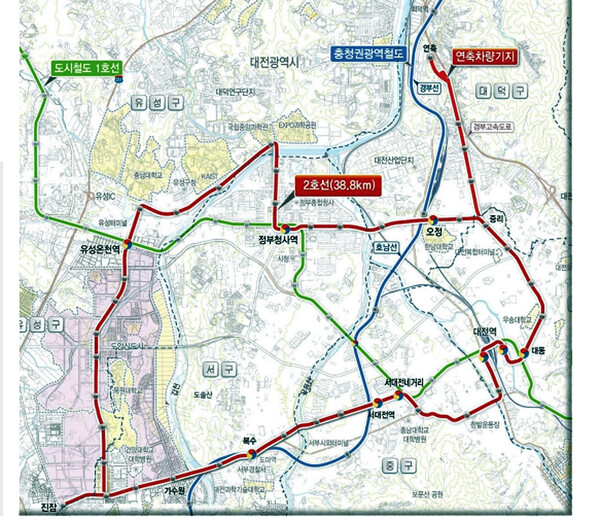 대전 도시철도2호선 트램 노선도 (사진=대전시제공)